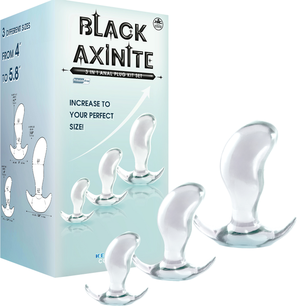 Black Axinite 3 In 1 Flexible and Hygienic Anal Plug Kit Set - - Butt Plugs