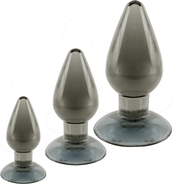Black Axinite 3-in-1 Suction Cup Base Anal Plug Kit - - Butt Plugs