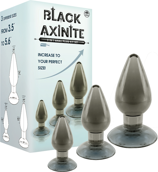 Black Axinite 3-in-1 Suction Cup Base Anal Plug Kit - - Butt Plugs