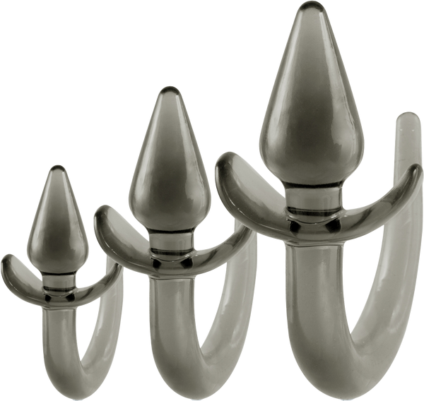 Black Axinite 3 In 1 Unique Design Anal Plug Kit with Tail - - Butt Plugs