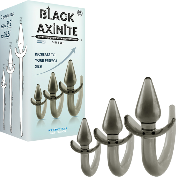 Black Axinite 3 In 1 Unique Design Anal Plug Kit with Tail - - Butt Plugs