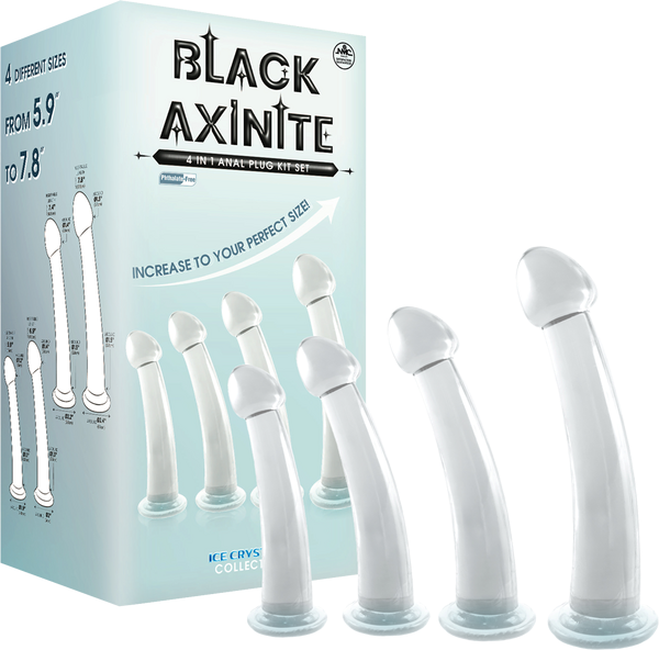 Black Axinite 4 In 1 Suction Cup Base Anal Plug Kit Set - - Butt Plugs
