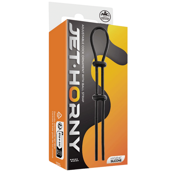 Jet Horny Adjustable Male Cock Ornament with Ball Strap Black - - Stretchy Cock Rings