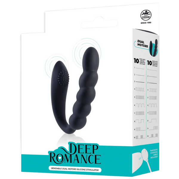 Deep Romance Bendable Dual Motors G Spot Silicone Massager Black - - G-Spot Vibrators