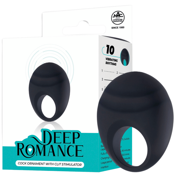 Deep Romance 10 Function Cock Ornament With Clit Stimulator Black - - Vibrating Cock Rings