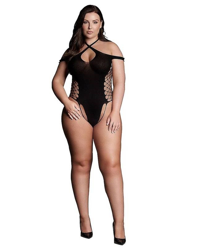 Le Desir Shade Leda XIII Body with Crossed Neckline and Off Shoulder Straps Black - - Teddies and Bodysuits