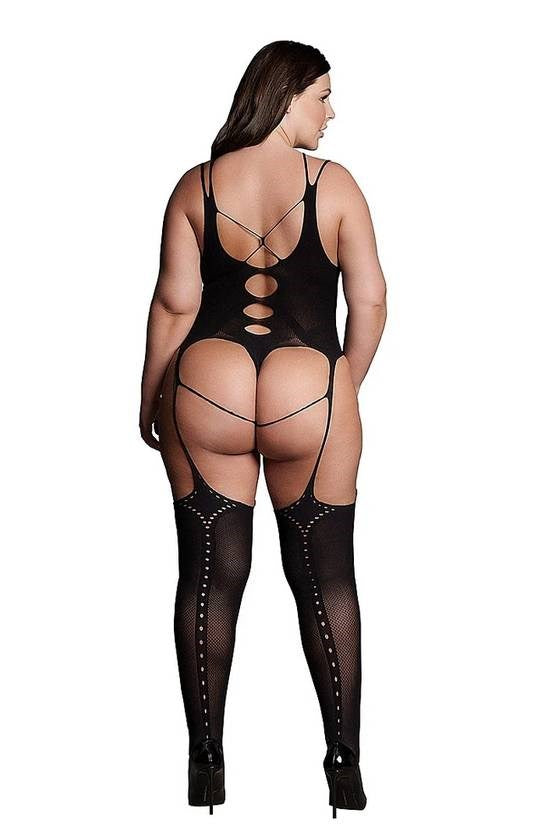 Le Desir Shade Elara VII Womens Bodystocking with Open Cups Black - - Body Stockings