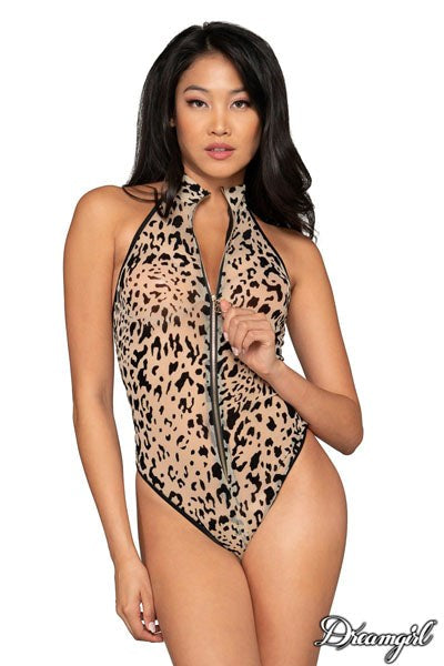 Dreamgirl Flocked Cheetah Print Mesh Teddy - Teddies and Bodysuits