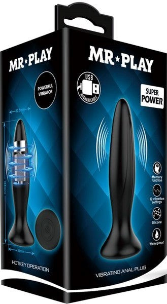 Mr Play 12 Function Vibrating Anal Plug Black - - Butt Plugs