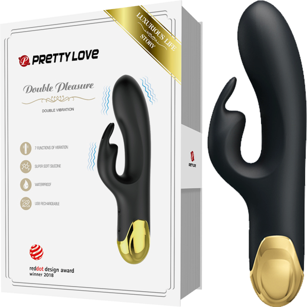 Pretty Love Double Pleasure 7 Function Rechargeable Rabbit Vibrator Black - - Rabbit Vibrators