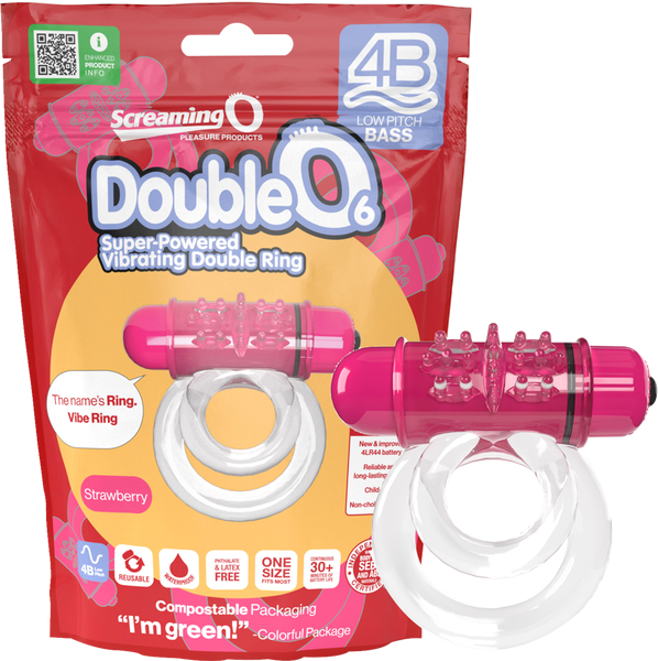 Screaming O Double O 6 4B Low Pitch Bass Vibrating Cock Ring Strawberry - - Vibrating Cock Rings