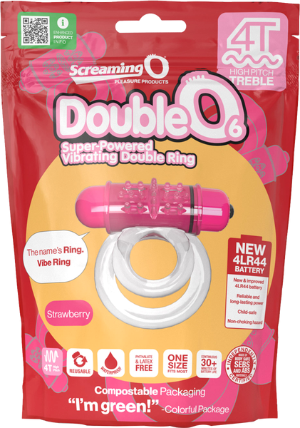Screaming O Double O 6 4T High Pitch Treble Vibrating Dick Ring Strawberry - - Vibrating Cock Rings