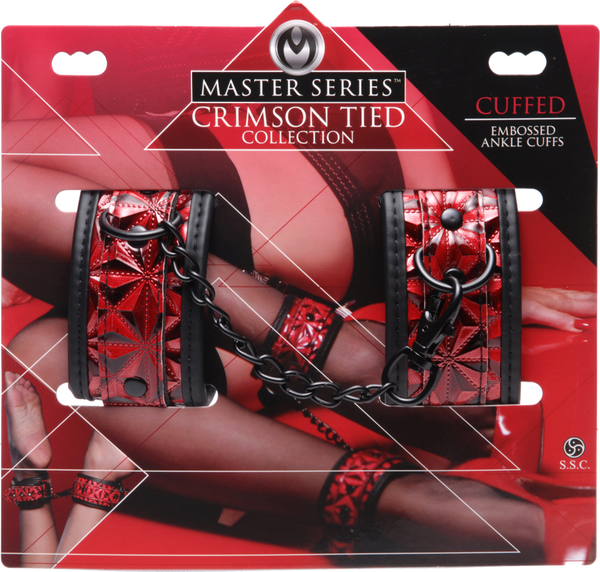 Master Series Crimson Tied Embossed Bondage Ankle Cuffs - Cuffs And Restraints