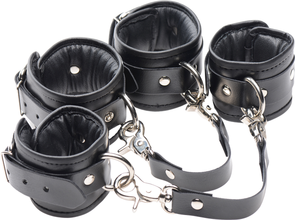 Master Series PU Leather Lined BDSM Play Wrist Cuffs - Cuffs And Restraints