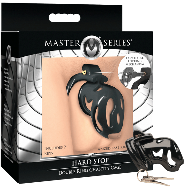 Master Series Hard Stop Double Ring Mens Chastity Cage - - Male Chastity
