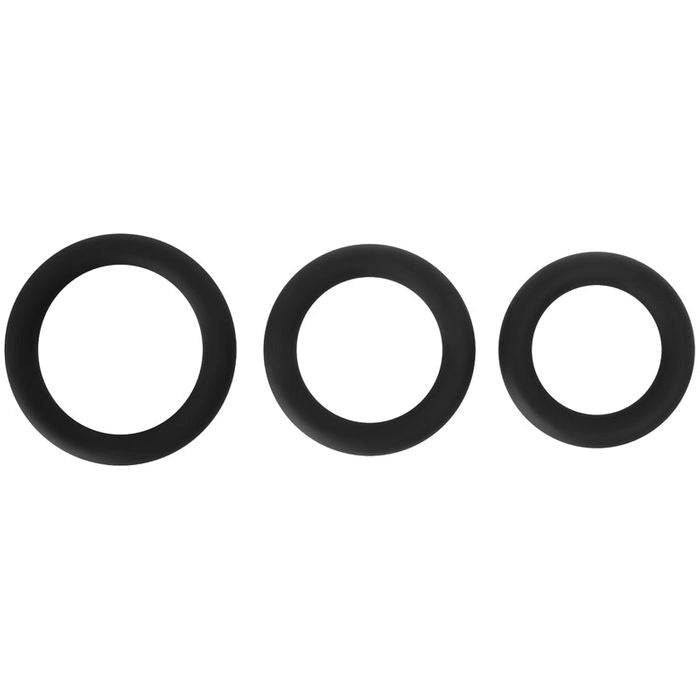 Adam and Eve 3 Sizes Silicone Penis Rings Set Black - - Cock Ring Sets