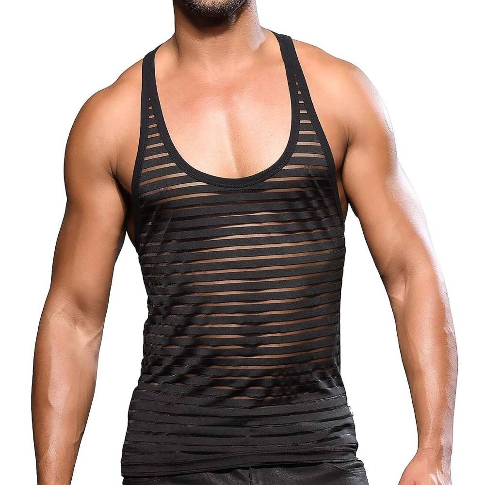 Andrew Christian Mens Mesh Stripe Tee Black - - His Fetish
