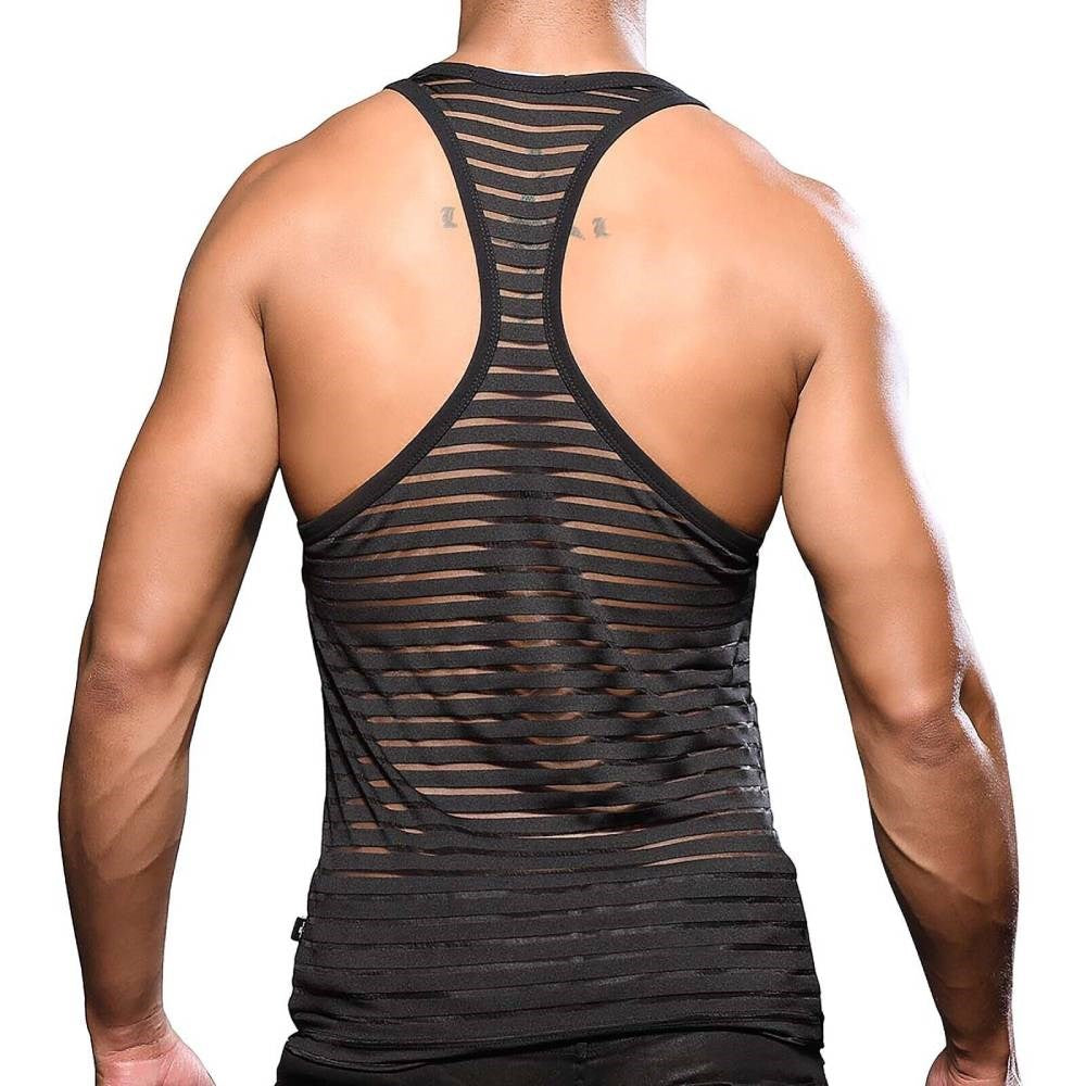 Andrew Christian Mens Mesh Stripe Tee Black - - His Fetish