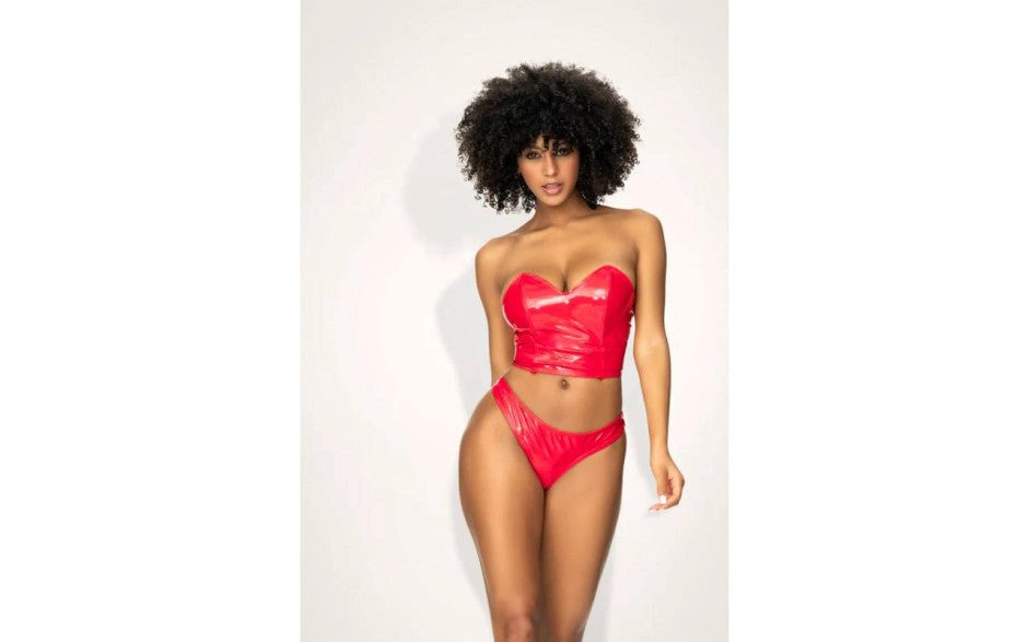 Mapale 2 in 1 Vinyl Bustier and Thong Set Red - - Bustiers and Corsets