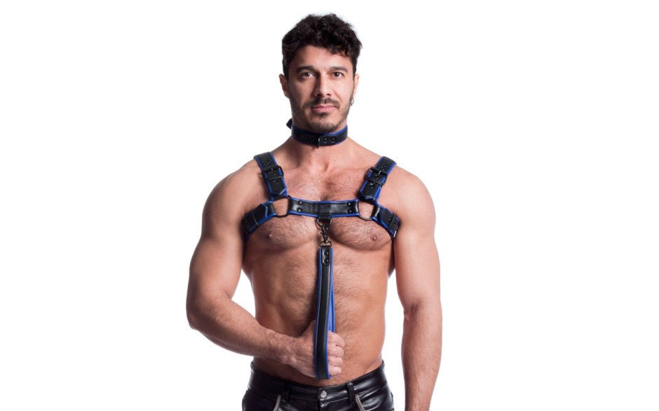 Sport Fucker Vegan Bulldog Bondage Harness Black and Blue - - Cuffs And Restraints