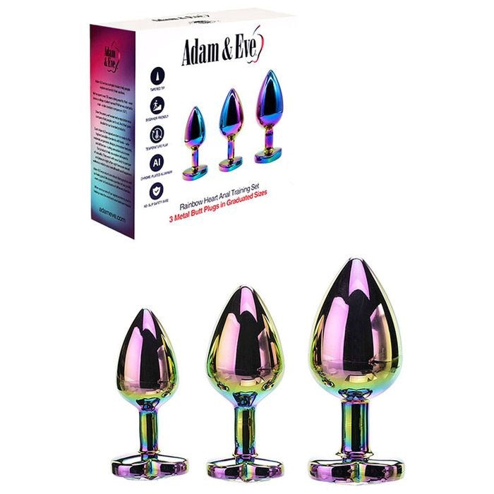 Adam & Eve Rainbow Heart Shape Metal Anal Plug Set - Butt Plugs
