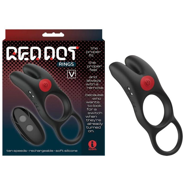 Icon Brands Red Dot V1 Vibrating Cock Ring with Remote Black - - Vibrating Cock Rings
