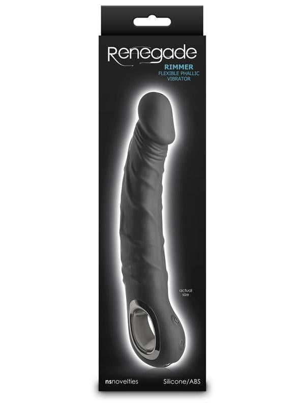 Renegade Rimmer Vibrating Dong With Handle Black - Vibrating Dildos