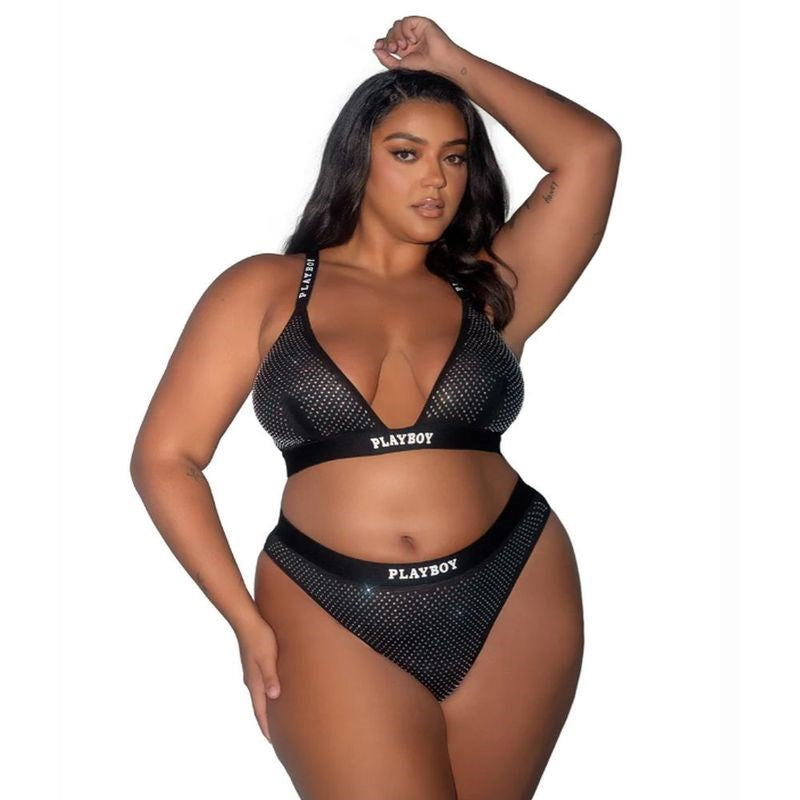 Playboy Disco Fever 2 Piece Bra and Panty Set Black - - Bras and Bra Sets