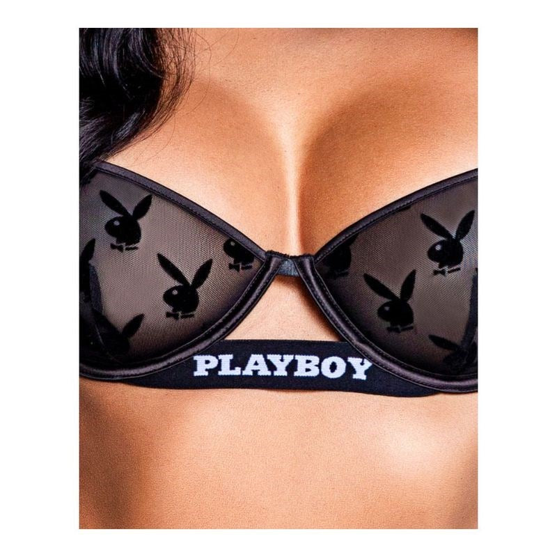 Playboy Noir Lingerie 2 Piece Bra and Panty Set Black - - Bras and Bra Sets