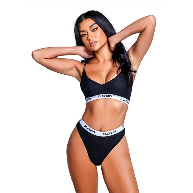 Playboy Lifestyle Bunny 2 Piece Sexy Lingerie Set Black - - Bras and Bra Sets
