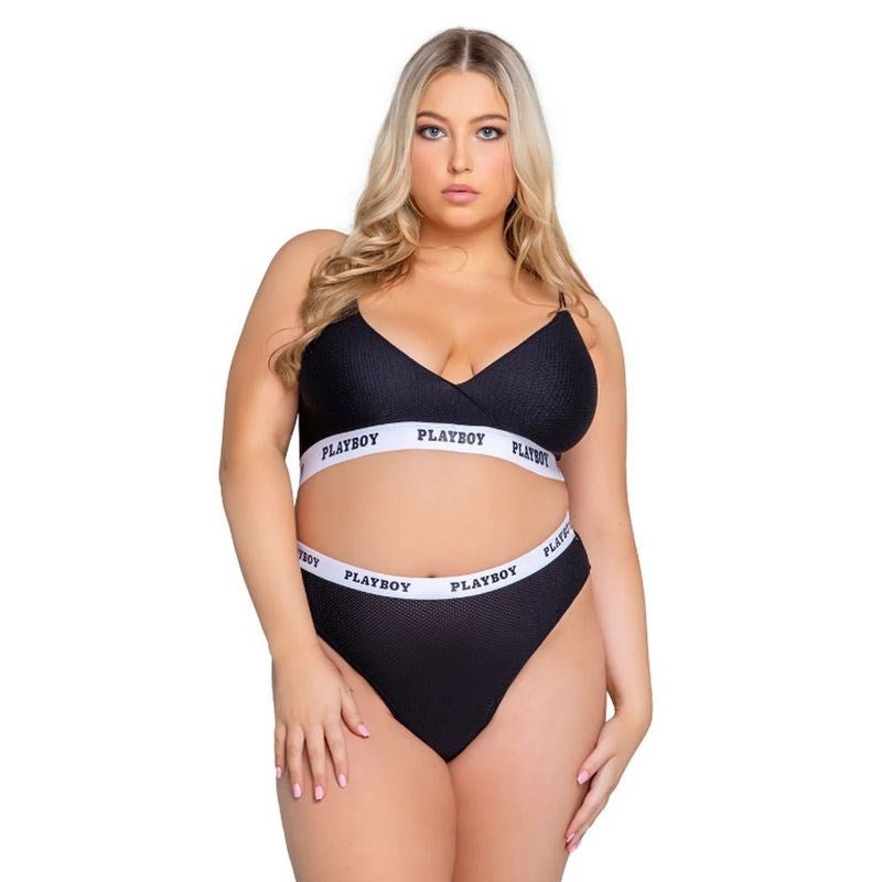 Playboy Lifestyle Bunny 2 Piece Sexy Lingerie Set Black - - Bras and Bra Sets