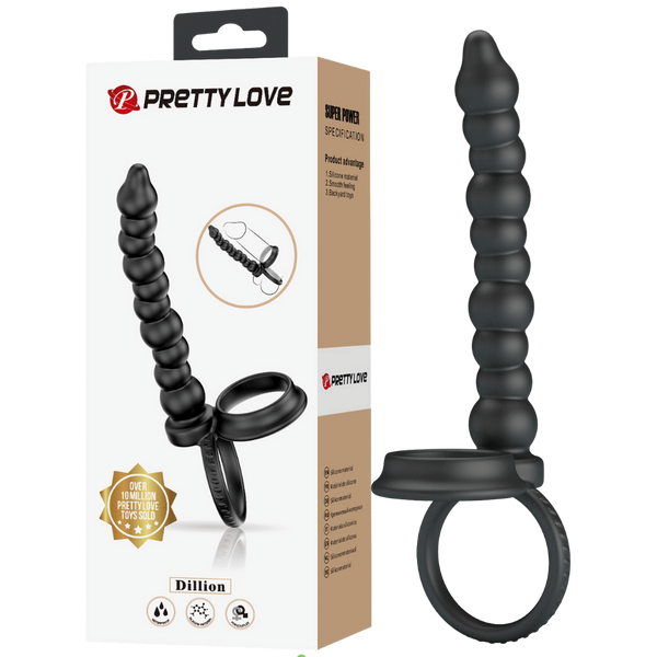 Pretty Love Dillion Anal Beads With Cock Ring Black - Anal Beads and Balls