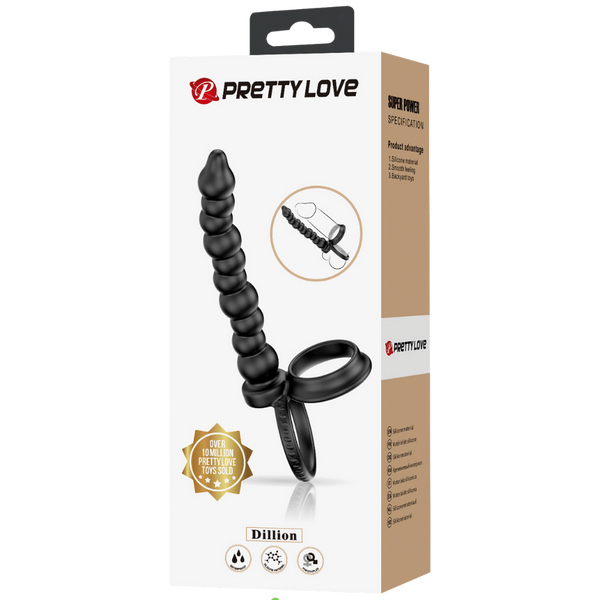 Pretty Love Dillion Anal Beads With Cock Ring Black - Anal Beads and Balls