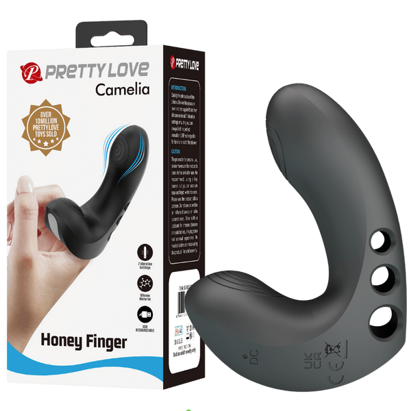 Pretty Love Camelia Honey Finger Adult Massager Black - Finger and Tongue Vibrators