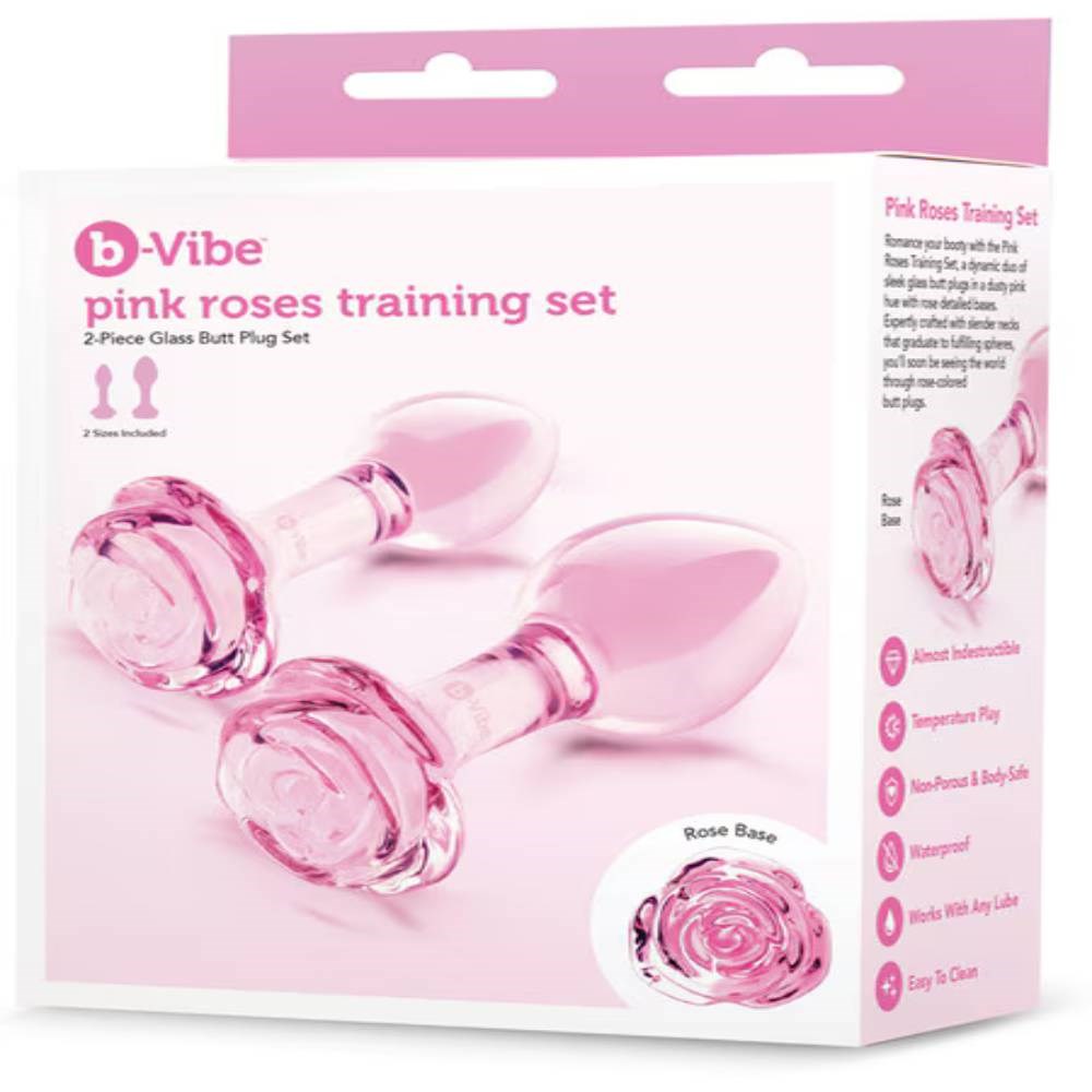 b-Vibe Pink Roses Glass Anal Plug Training Set - - Butt Plugs