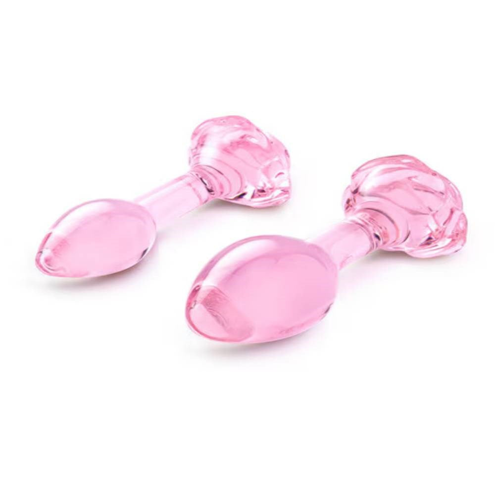 b-Vibe Pink Roses Glass Anal Plug Training Set - - Butt Plugs