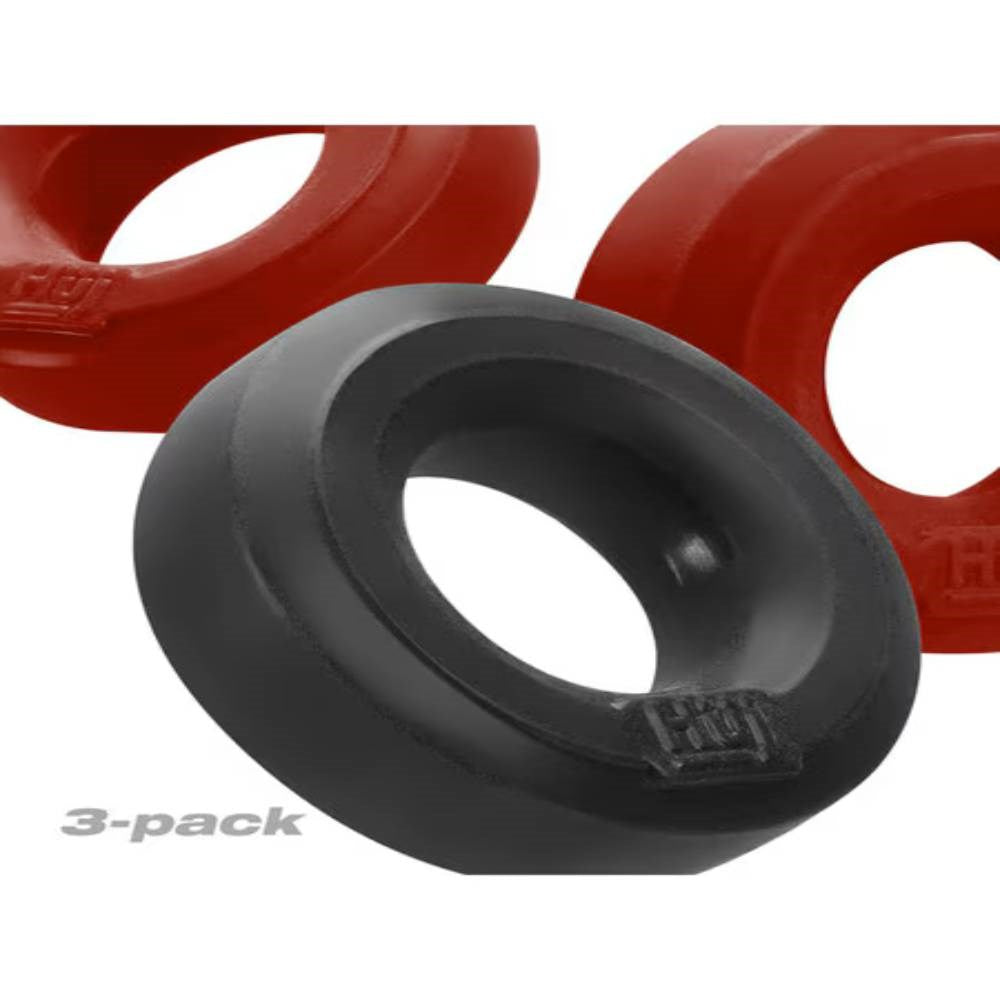 Hunkyjunk HUJ3 Stretchy Cock Ring 3 Pack Pink/Tar - - Stretchy Cock Rings