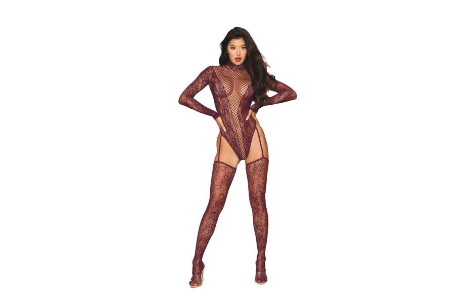 Dreamgirl Womens Teddy Body Stocking Burgundy OS - - Body Stockings