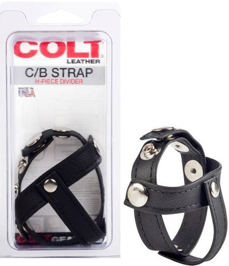 Colt Leather Cock and Ball Strap H-Piece Divider - Stretchy Cock Rings