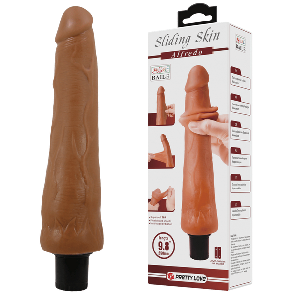 Pretty Love Alfredo 9.8 Inch Realistic Vibrating Cock Tan - - Vibrating Dildos