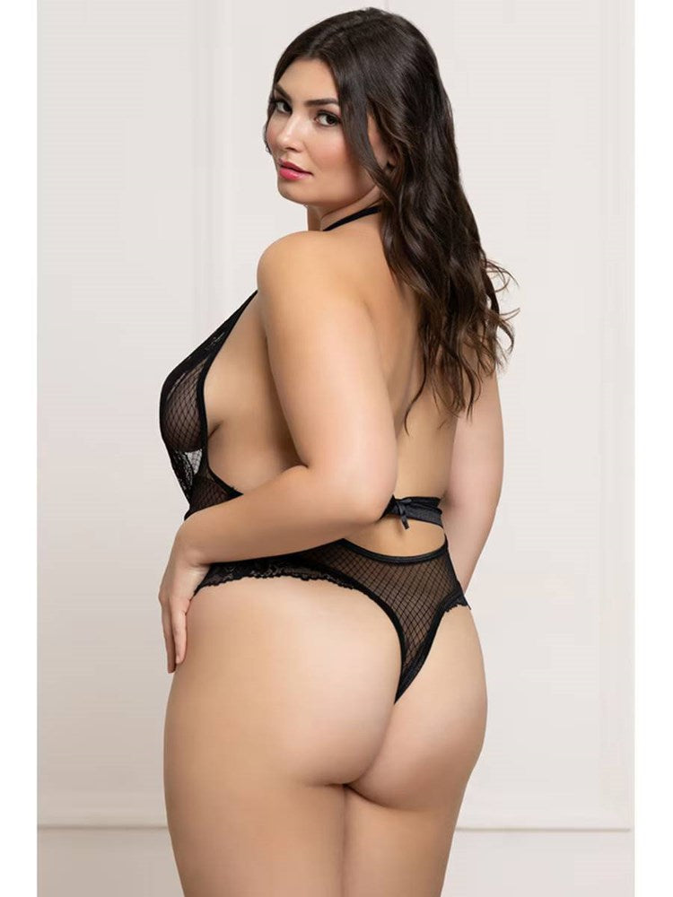 Seven 'til Midnight Fence Mesh and Lace Teddy Black - - Teddies and Bodysuits