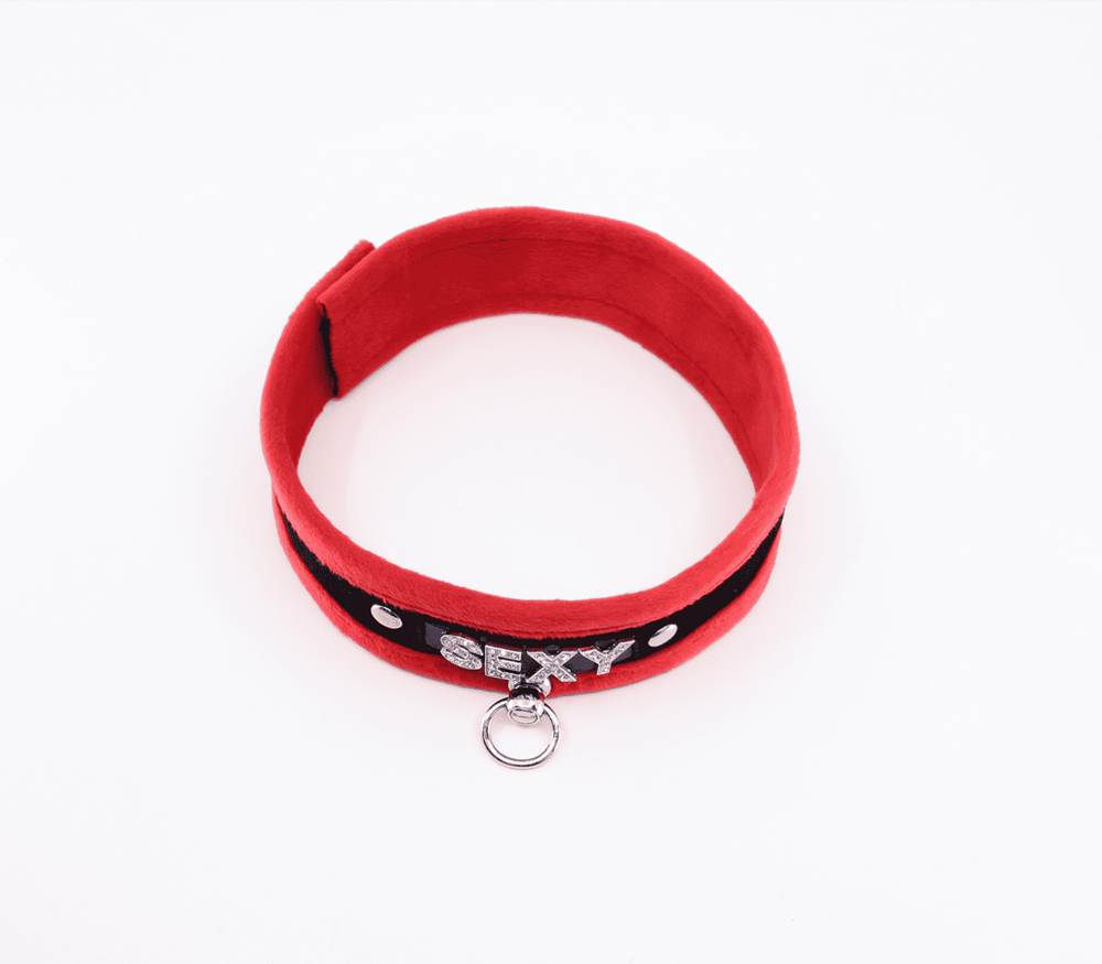 Love In Leather Diamante Sexy Fluffy Bondage Collar - Collars and Leads