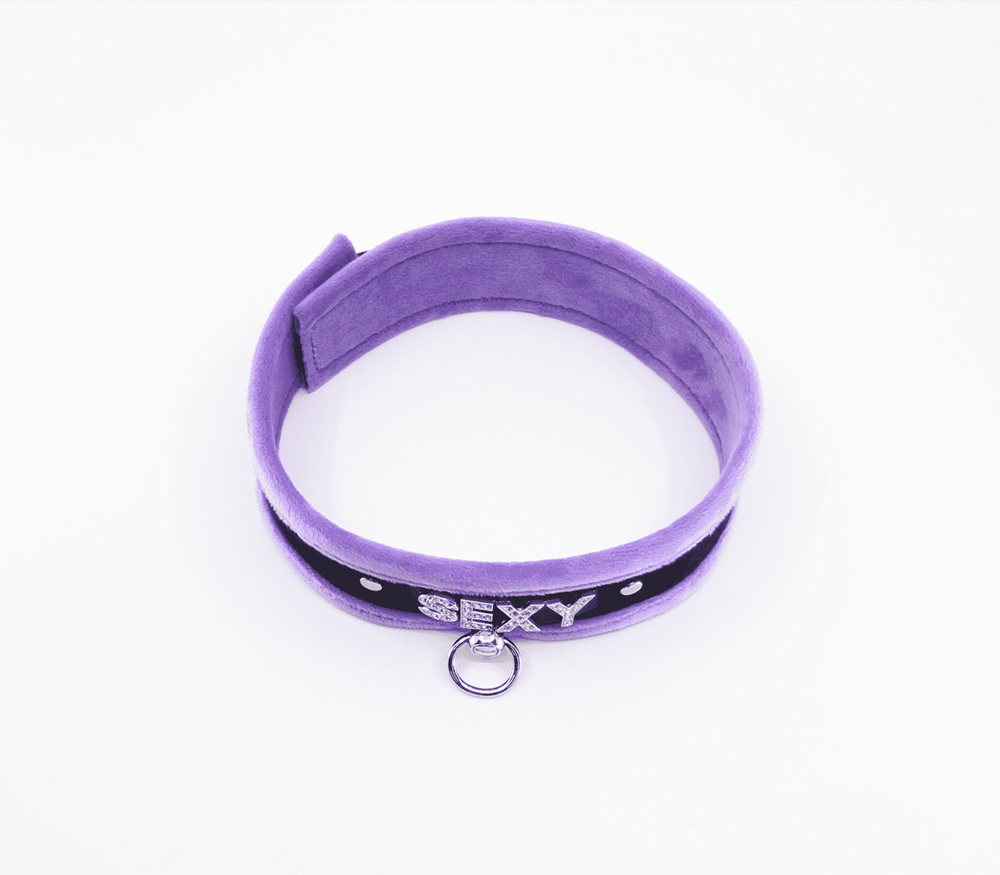 Love In Leather Diamante Sexy Fluffy Bondage Collar - Collars and Leads