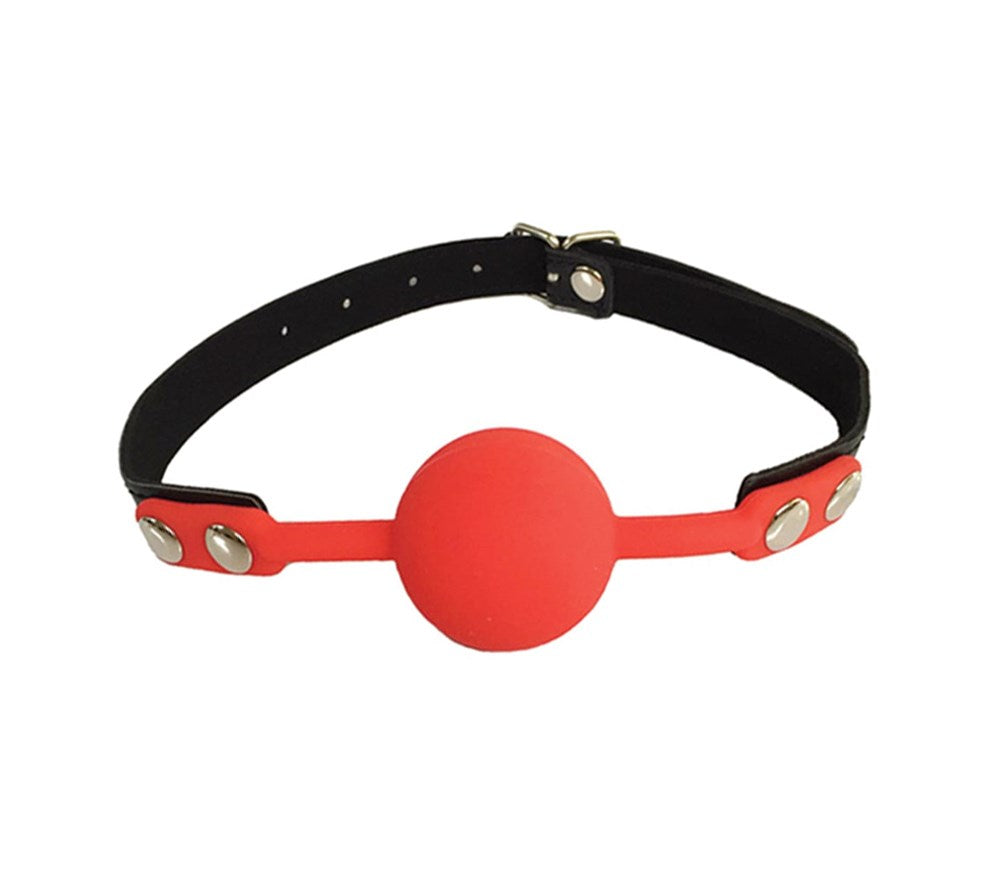 Love In Leather Fetish Play Gag with Silicone Ball - Red - Bondage Gags and Bits