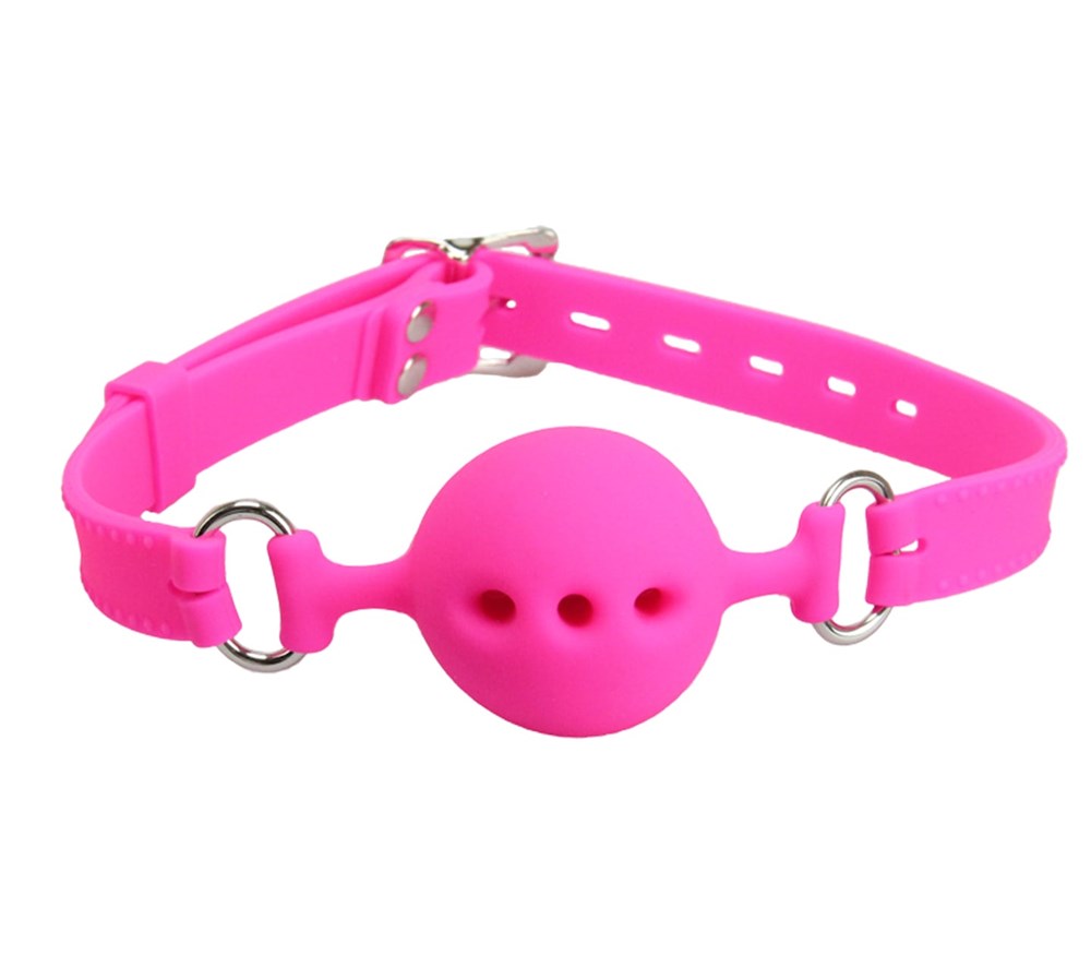 Love In Leather Silicone Gag with Breathable Ball - Pink - Bondage Gags and Bits