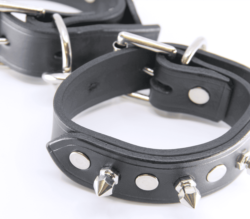 Love In Leather Spiked Leather Bondage Wrist Cuffs - - Cuffs And Restraints