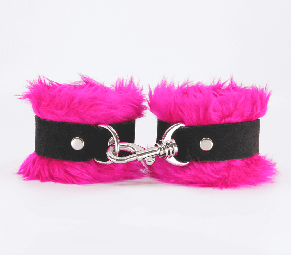 Love In Leather Fluffy Cuffs with Suede Leather Strap - Cuffs And Restraints