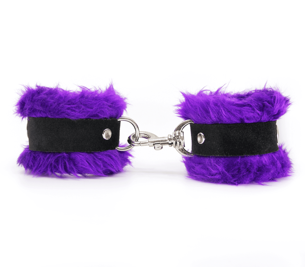 Love In Leather Fluffy Cuffs with Suede Leather Strap - Cuffs And Restraints