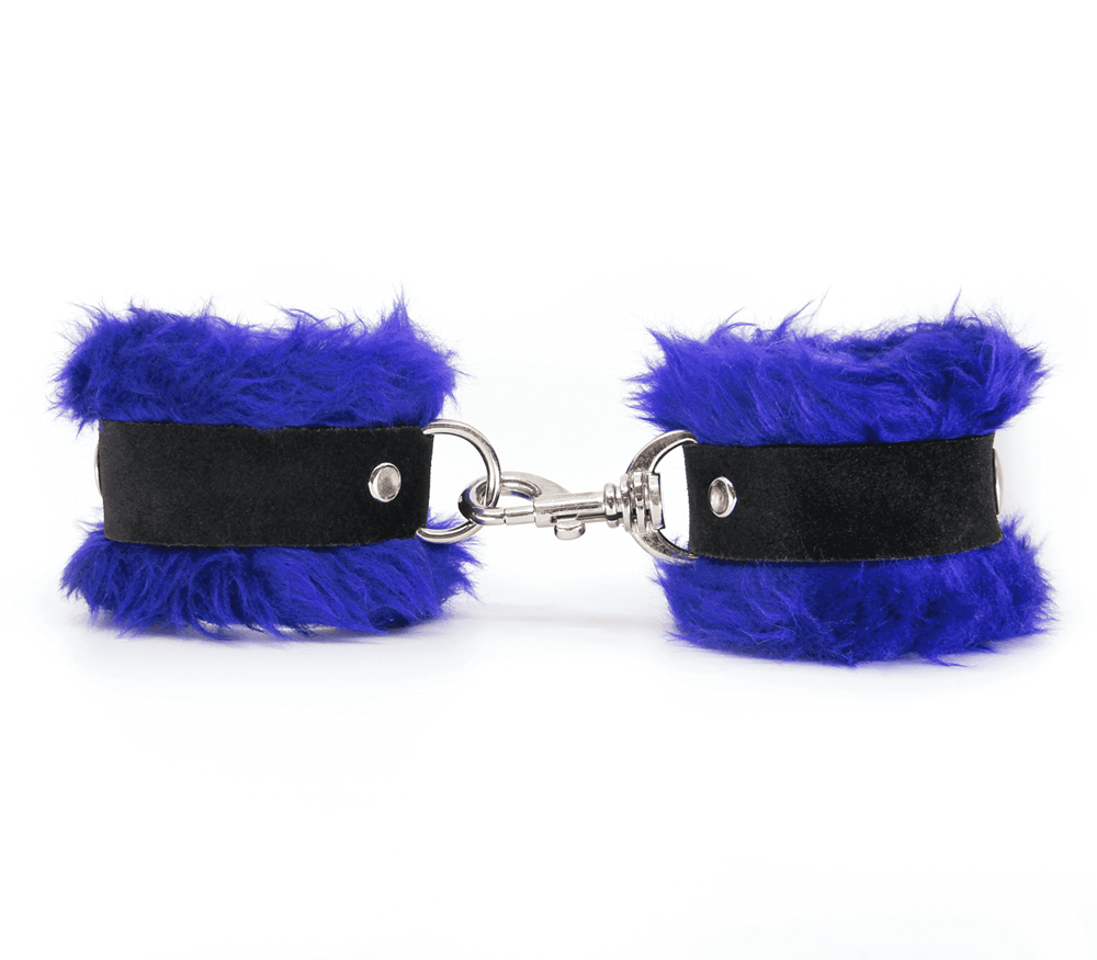 Love In Leather Fluffy Cuffs with Suede Leather Strap - Cuffs And Restraints