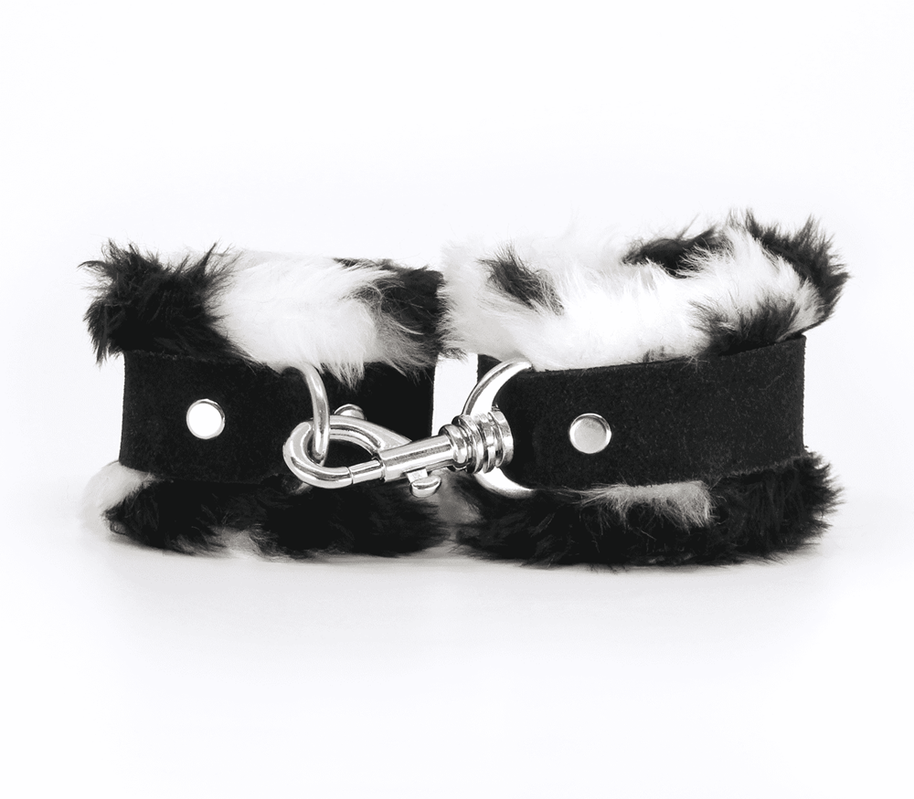 Love In Leather Fluffy Cuffs with Suede Leather Strap - Cuffs And Restraints